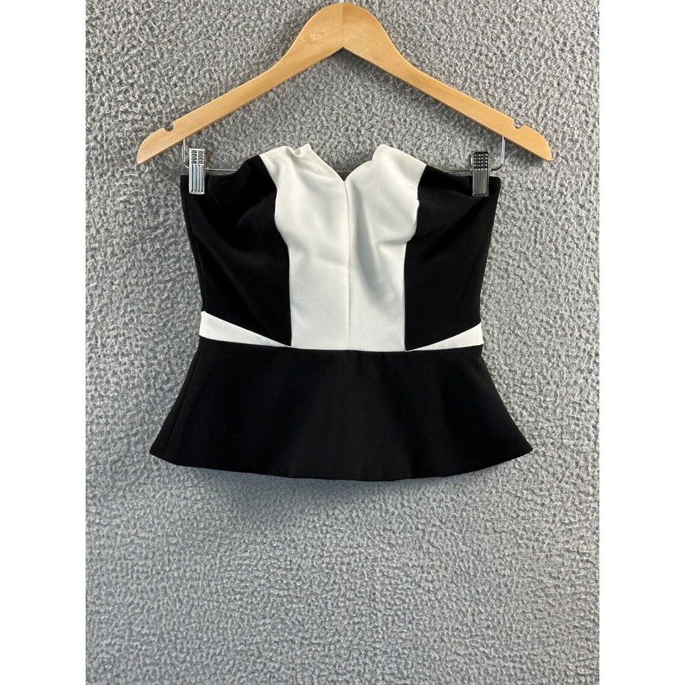 WOMENS H&M BLACK WHITE STRAPLESS PEPLUM TOP TANK KNIT TOP SIZE 4 US/34 EUR